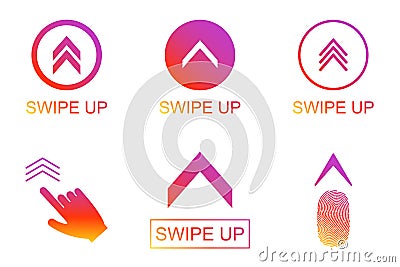 Swipe up buttons set. Application and social network icons, swipe up for advertising. Social media scroll arrows. Vector Vector Illustration